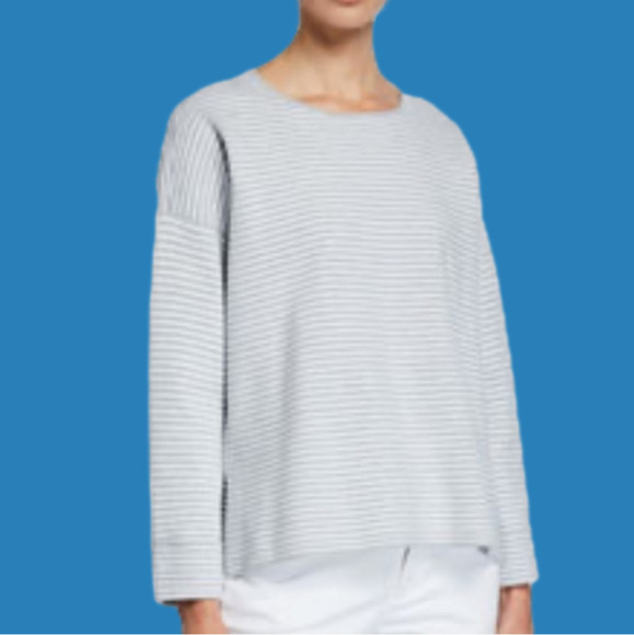 Sweaters - Eileen Fisher striped sweater Medium gray white cotton nylon silk blend
